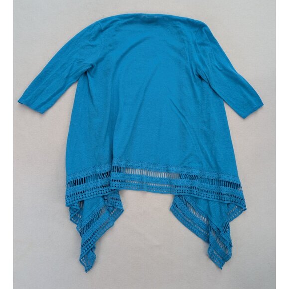 Chico's Women's Linen Blend Sweater Size 1P MP Turquoise Blue Light Cardigan - Picture 12 of 13